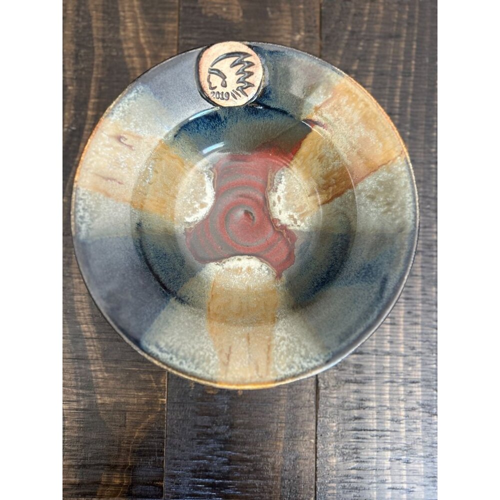 Handcrafted Artist signed Keller Ceramic Plate With Native American Design & Spi